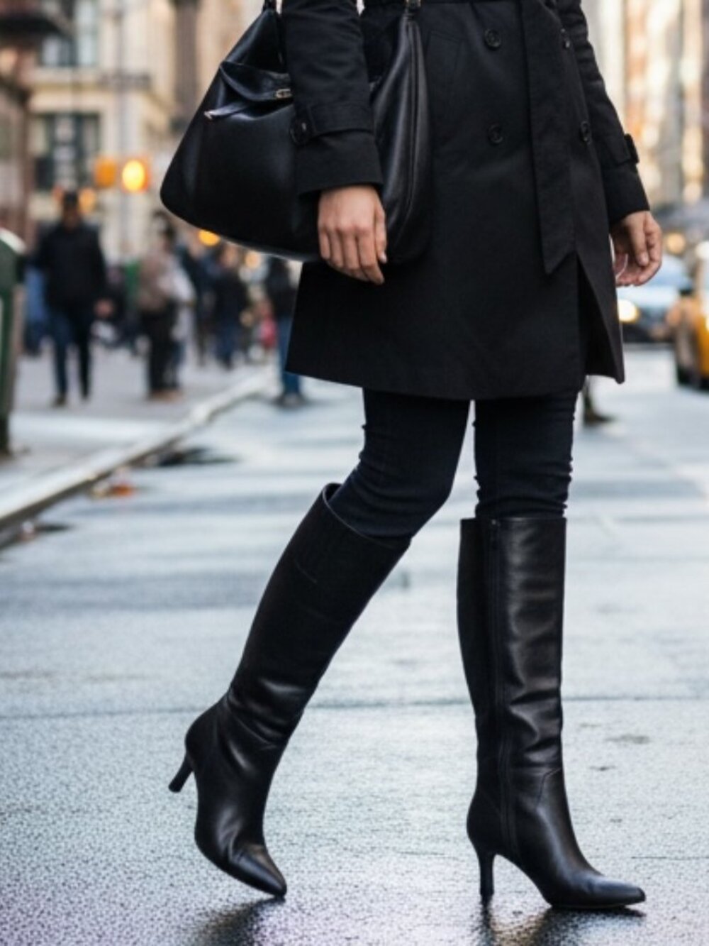 🖤 Moda Spain Black Leather Knee-High Boots | Pointed Toe | Size 8